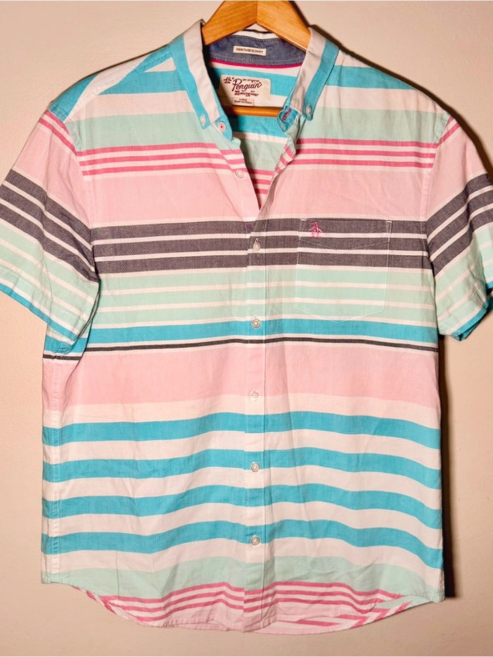 Original Penguin Short-Sleeve Striped Camp Shirt - Pastel Multi